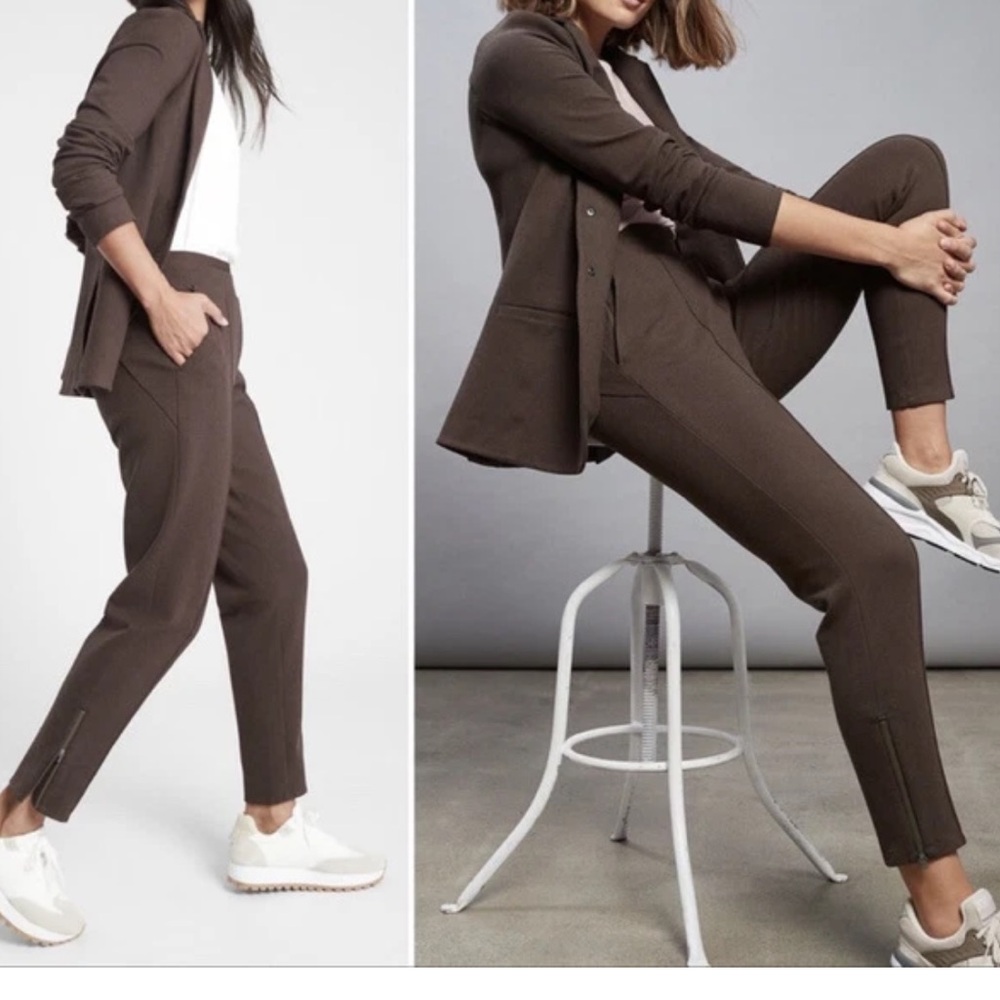 Athleta Venice Heathered‎ Pintuck Chocolate Brown Zipper Ankle Petite Pants